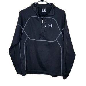 Under Armour Mens Black 1/4 Zip Authentic Pullover Grey Stitch Size Small